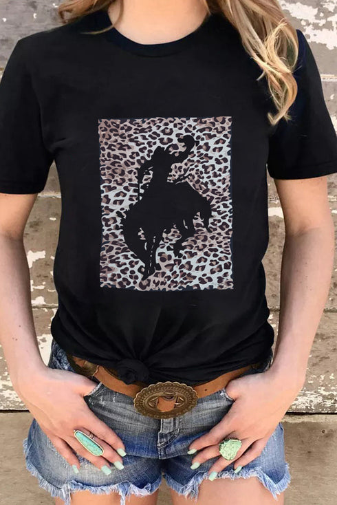 Black Leopard Hollowed Cowboy Graphic T-shirt